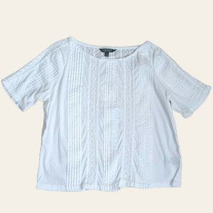 Lauren Ralph Lauren Size L White Short Sleeve Blouse Lace Insert